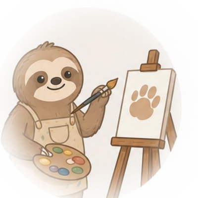 Sloth painting at an easel